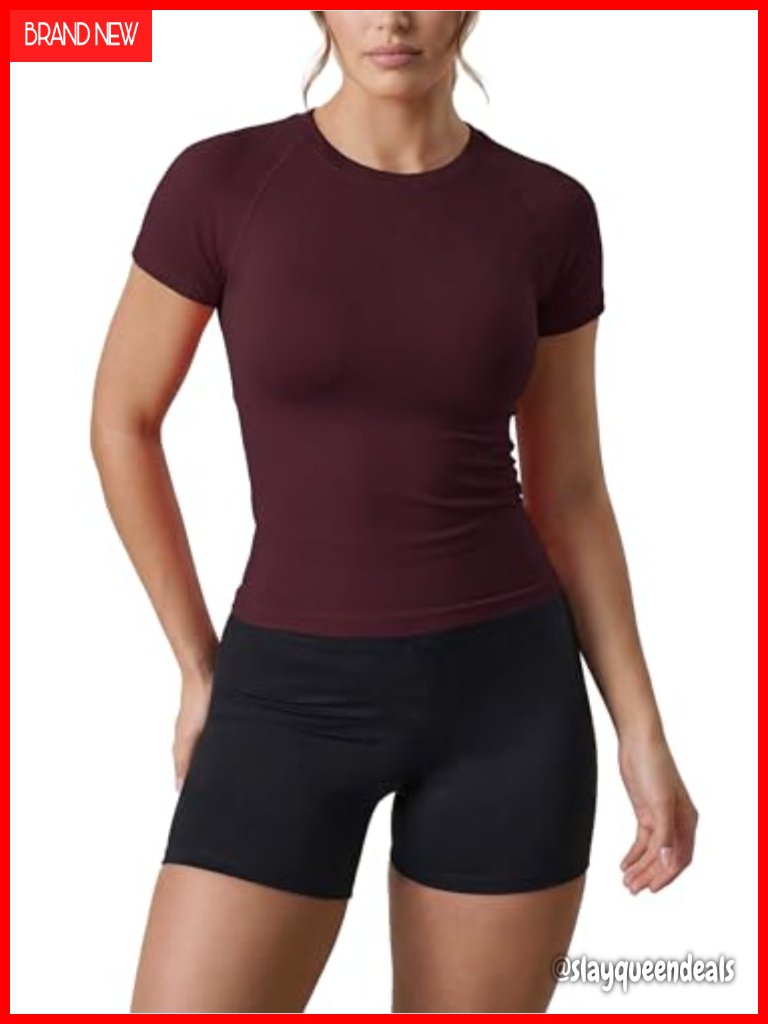 Seamless Workout Crop Top Short Sleeve Slim Fit Basic Tee Yoga Gym